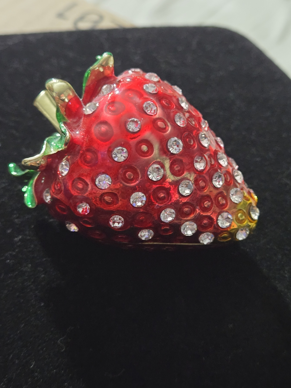 Red Crystal Strawberry Trinket Box Jewelry Holder - Picture 2 of 8